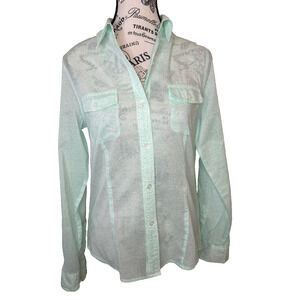 Liz Claiborne Women’s Blouse Med Long Roll-tab Sleeves LIght Green Sheer Fitted
